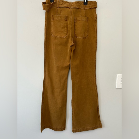 Free people Corin mod slim flare pants  brown/camel button fly belted  size 8 - Picture 6 of 10
